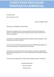 carta para rechazar propuesta comercial