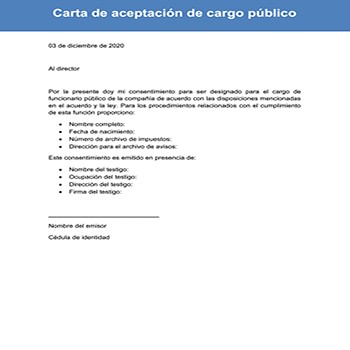 Carta de aceptación de cargo público