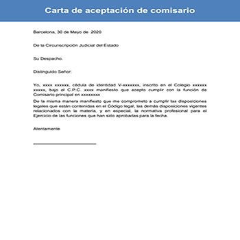 Carta de aceptación de comisario