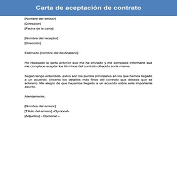 Carta de aceptación de contrato