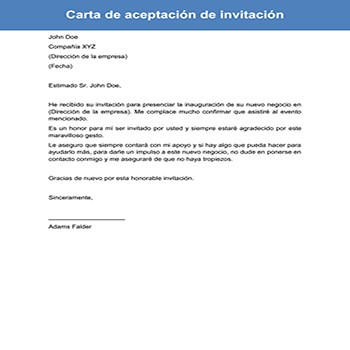 Carta de aceptación de invitación
