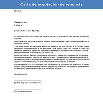 Carta de aceptación de renuncia