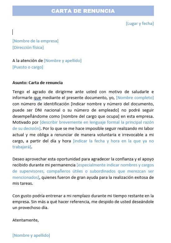 CARTA DE RENUNCIA