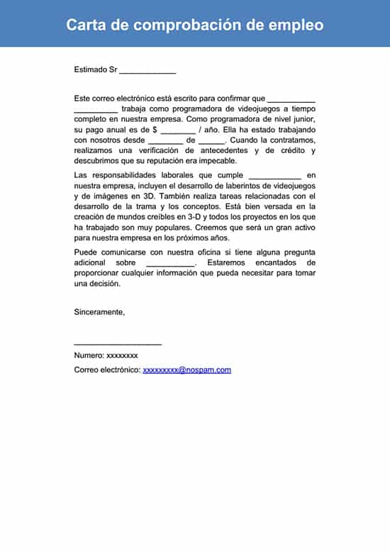 Ejemplo De Carta De Verificacion De Empleo Para Apartamento