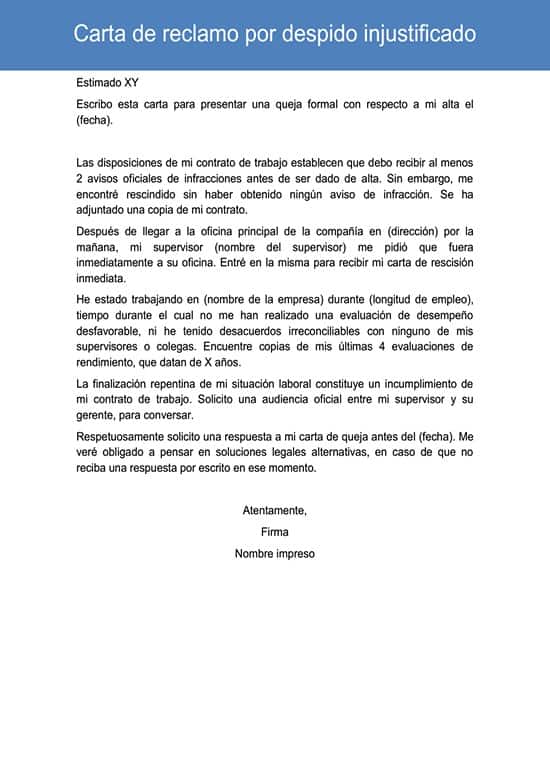 Carta De Reclamo Por Despido Injustificado Tipos Ejemplos Y Modelos Para Usar