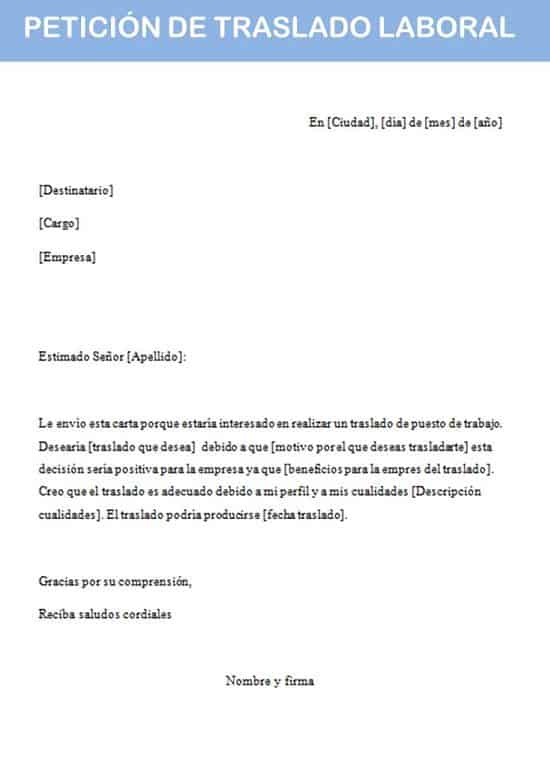 Carta De Petición De Traslado Laboral Ejemplo Y Modelo