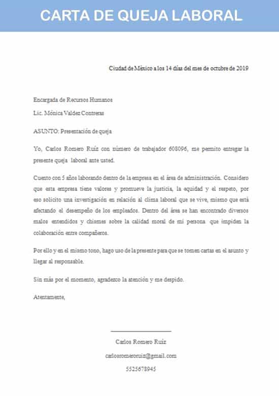 Carta De Queja Laboral | Ejemplo Y Modelo Para Descargar