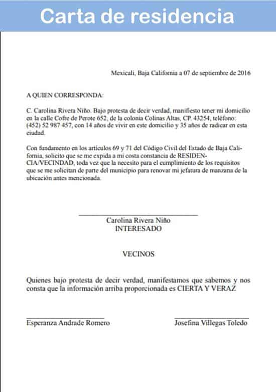 Carta De Residencia Formatos Y Ejemplos Word Para Imp 9147
