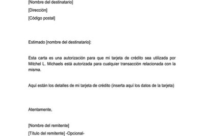 Carta De Autorización De Tarjeta De Crédito. Ejemplos