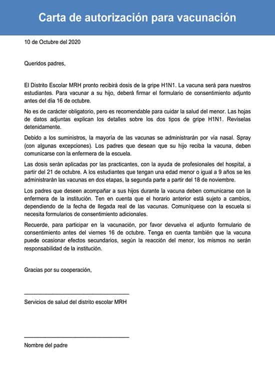 Carta De Autorización Para Vacunación. Ejemplos Y Modelos