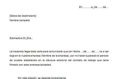 Carta De No Superación Del Periodo De Prueba | Ejemplo Y Modelo