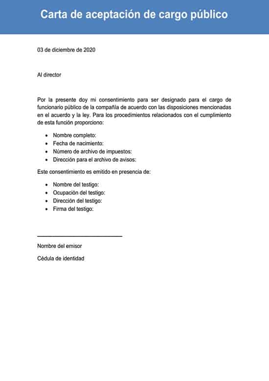 Carta De Aceptación De Cargo Público Ejemplos Y Modelos