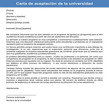 Carta de aceptación de la universidad